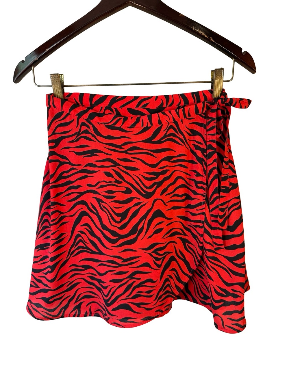 Sunday Best Red and Black Zebra Wrap Mini Skirt Size 4 Y2K Streetwear Festival